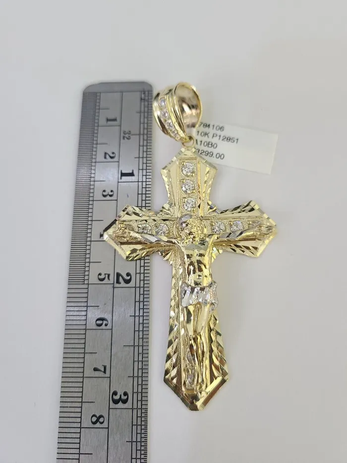 Necklaces Real 10k Rope Chain Jesus Cross Charm Set 7mm 2028 Inch Necklace Yellow Gold Gold and Diamond