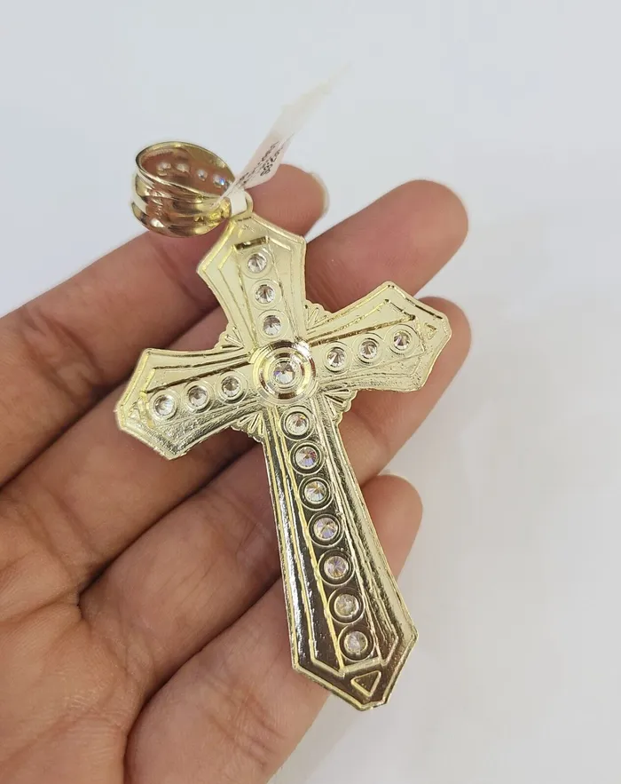 Necklaces Real 10k Rope Chain Jesus Cross Charm Set 7mm 2028 Inch Necklace Yellow Gold Gold and Diamond