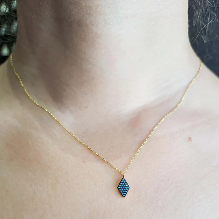 Necklaces Spirito Rosa Vernus Rhombus Drop Necklace Turquoise Cz GPS 925