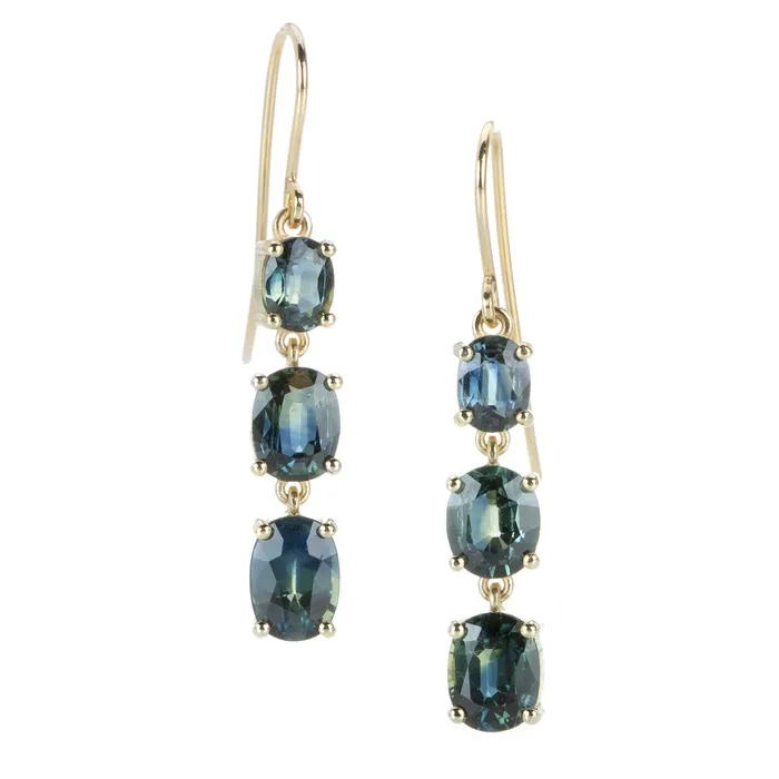 Nicole Landaw Earrings Triple Montana Sapphire Drop Earrings