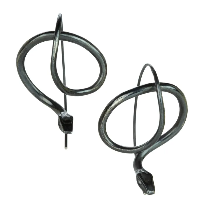Oxidized Silver Serpent Earrings with Diamonds Annette Ferdinandsen Earrings