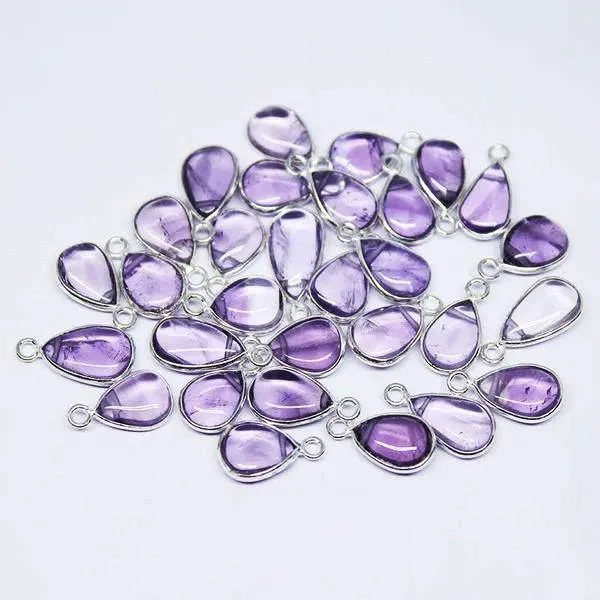 Pink Amethyst Pear 925 Sterling Silver Bezel Charm Pendant 5pc 9mm 11mm Beads Supplies USA Necklaces
