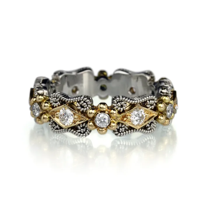 Platinum and Gold Scroll Band Nathan Levy Rings