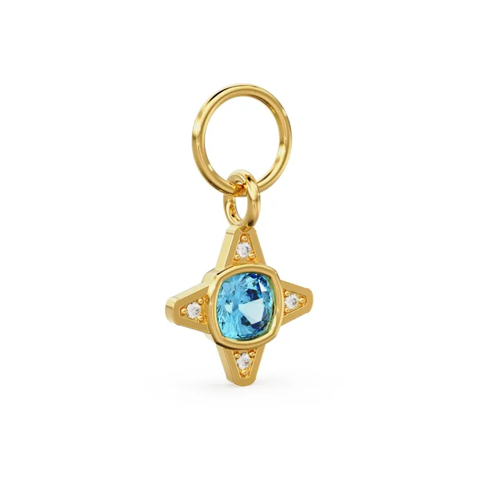 PreStyled Sets Blue Topaz Diamond Solid Gold Charm Gemstone Gold Charm Bezel Diamond Gold Pendant Real Diamond Jewelry Diamond Gold NecklaceSALE Jalvi Co