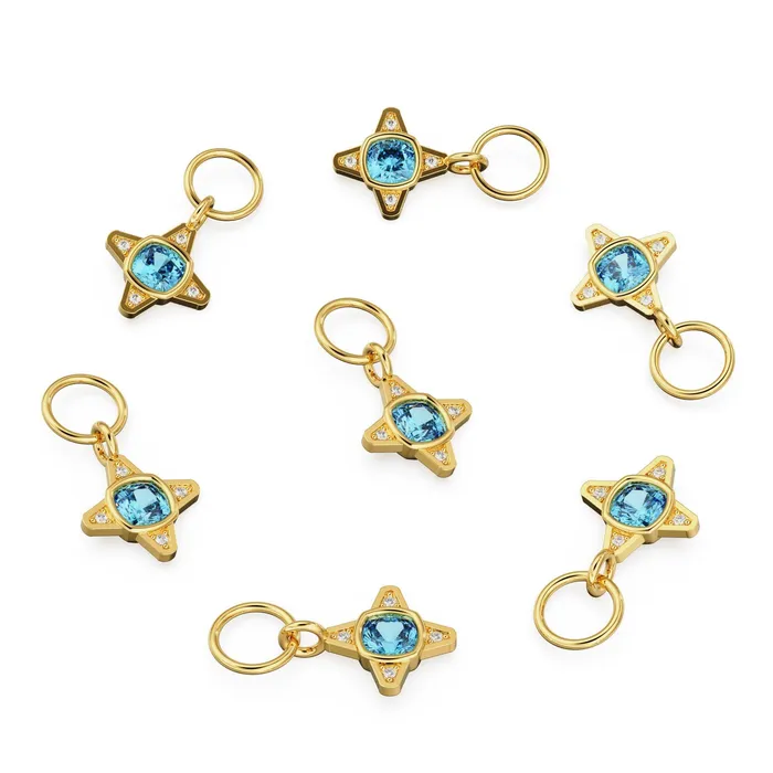 PreStyled Sets Blue Topaz Diamond Solid Gold Charm Gemstone Gold Charm Bezel Diamond Gold Pendant Real Diamond Jewelry Diamond Gold NecklaceSALE Jalvi Co