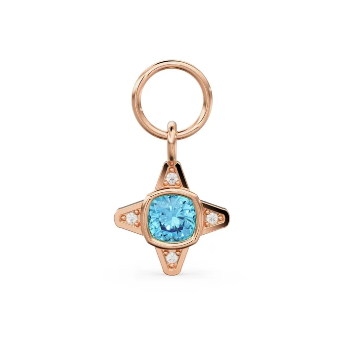 PreStyled Sets Blue Topaz Diamond Solid Gold Charm Gemstone Gold Charm Bezel Diamond Gold Pendant Real Diamond Jewelry Diamond Gold NecklaceSALE Jalvi Co