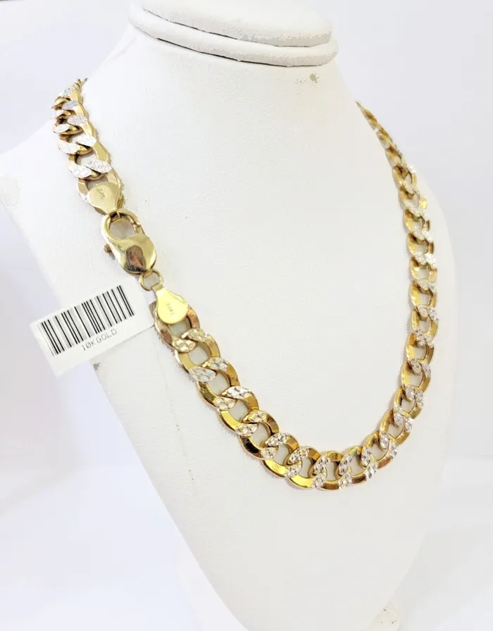 PreStyled Sets Gold and Diamond Real 10k Yellow Gold Cuban Curb Link Chain 10mm gold with diamond cuts PreStyled Sets Gold and Diamond Real 10k Yellow Gold Cuban Curb Link Chain 10mm gold with diamond cuts