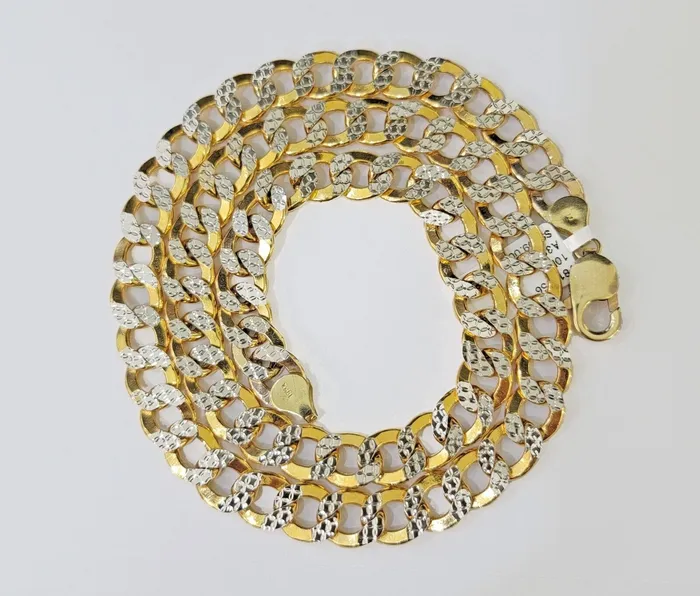 PreStyled Sets Gold and Diamond Real 10k Yellow Gold Cuban Curb Link Chain 10mm gold with diamond cuts