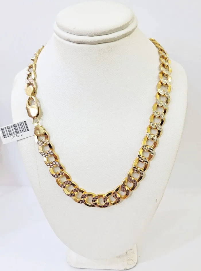 PreStyled Sets Gold and Diamond Real 10k Yellow Gold Cuban Curb Link Chain 10mm gold with diamond cuts