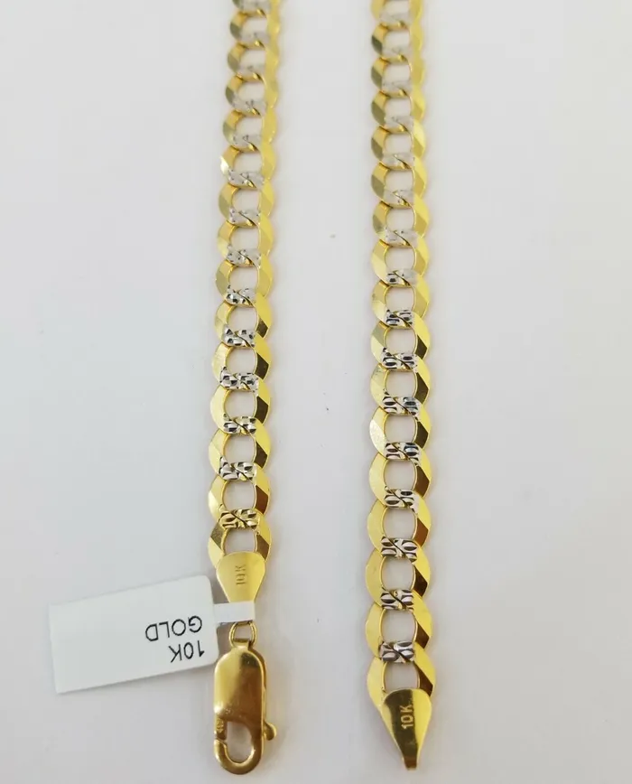 PreStyled Sets Gold and Diamond Real 10k Yellow Gold Cuban Curb Link Chain 10mm gold with diamond cuts