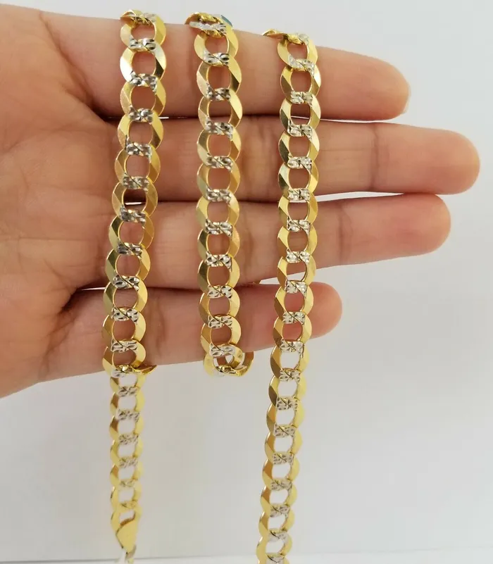 PreStyled Sets Gold and Diamond Real 10k Yellow Gold Cuban Curb Link Chain 10mm gold with diamond cuts