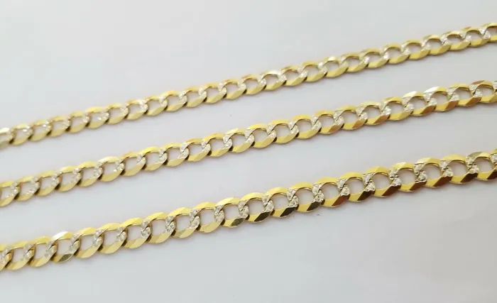 PreStyled Sets Gold and Diamond Real 10k Yellow Gold Cuban Curb Link Chain 10mm gold with diamond cuts