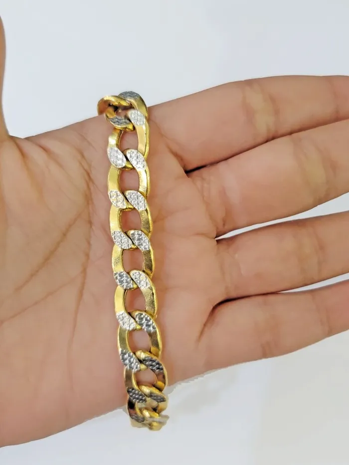 PreStyled Sets Gold and Diamond Real 10k Yellow Gold Cuban Curb Link Chain 10mm gold with diamond cuts