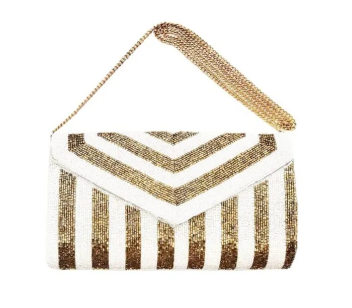 PreStyled Sets Gold Stripe Beaded Purse Pearls and Chicks Boutique
