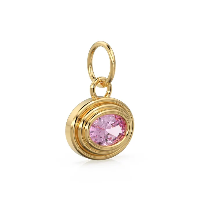PreStyled Sets Jalvi Co AAA Pink Tourmaline Charms 14k Yellow Solid Gold Bubble Bezel Charm Pendant Pink Oval Gemstone Bezel 18K Gold Jewelry Finding
