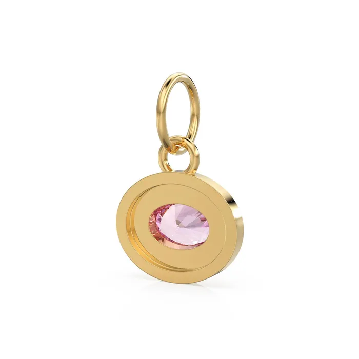 PreStyled Sets Jalvi Co AAA Pink Tourmaline Charms 14k Yellow Solid Gold Bubble Bezel Charm Pendant Pink Oval Gemstone Bezel 18K Gold Jewelry Finding
