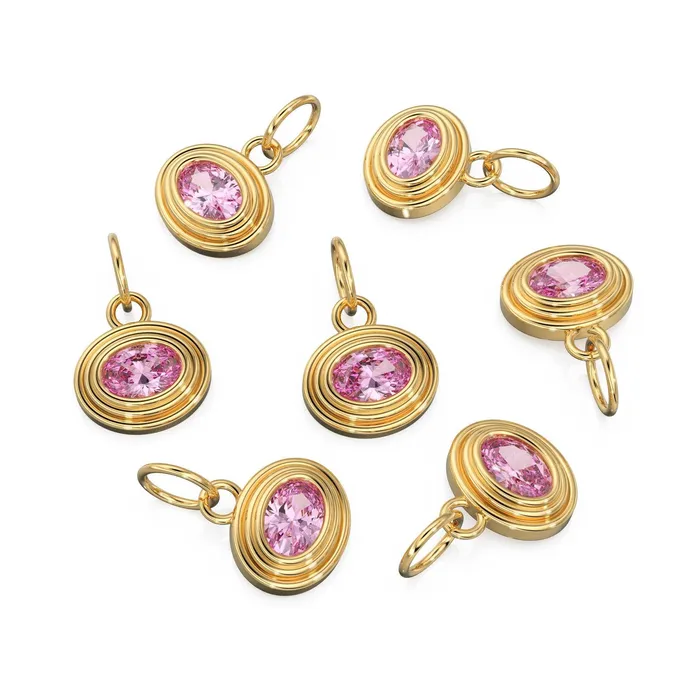 PreStyled Sets Jalvi Co AAA Pink Tourmaline Charms 14k Yellow Solid Gold Bubble Bezel Charm Pendant Pink Oval Gemstone Bezel 18K Gold Jewelry Finding