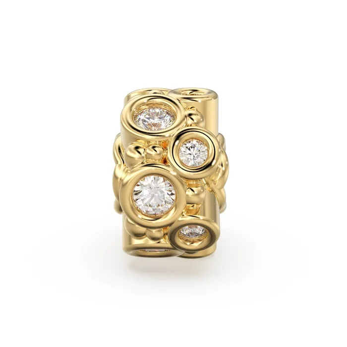 PreStyled Sets Jalvi Co Uneven Diamonds 18k Solid Yellow Gold Beads 6mm Diamond Eternity Rondelle Wheel Beads Small and Big Diamonds 14k Gold Tyre