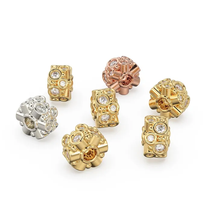 PreStyled Sets Jalvi Co Uneven Diamonds 18k Solid Yellow Gold Beads 6mm Diamond Eternity Rondelle Wheel Beads Small and Big Diamonds 14k Gold Tyre
