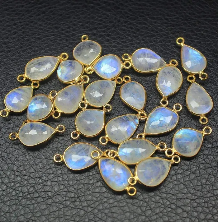 Rainbow Moonstone Faceted Pear 925 Sterling Silver Gold Vermeil Bezel 2pc 19mm Beads Supplies USA Rings Rainbow Moonstone Faceted Pear 925 Sterling Silver Gold Vermeil Bezel 2pc 19mm Beads Supplies USA Rings