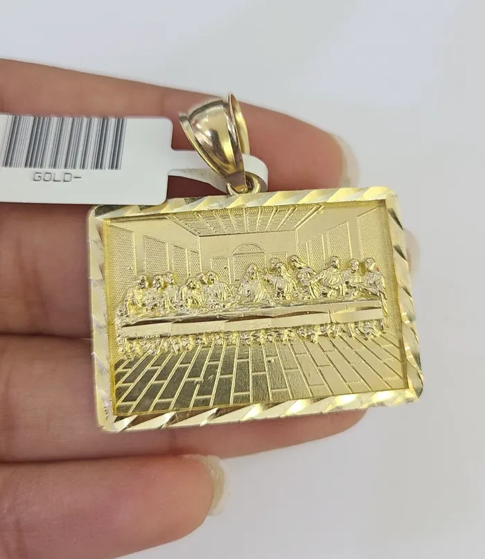 Real 10k Last Supper Pendant Charm Yellow Gold 125 Diamond Cut Genuine Gold and Diamond Charm Necklaces