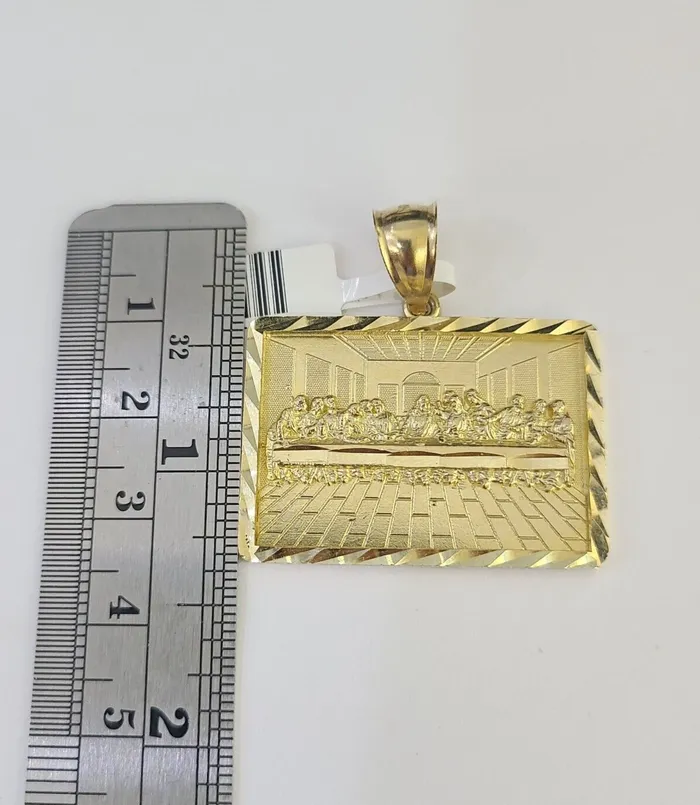 Real 10k Last Supper Pendant Charm Yellow Gold 125 Diamond Cut Genuine Gold and Diamond Charm Necklaces