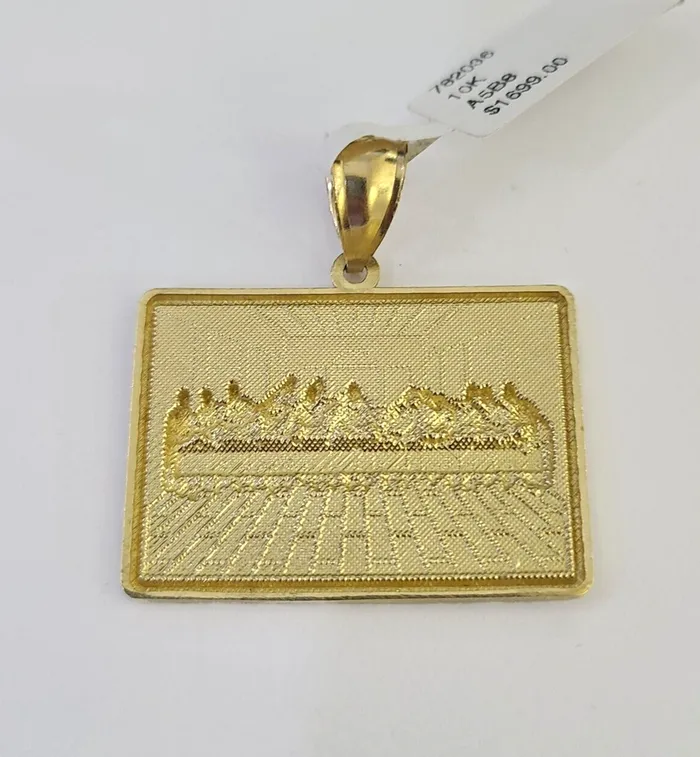 Real 10k Last Supper Pendant Charm Yellow Gold 125 Diamond Cut Genuine Gold and Diamond Charm Necklaces
