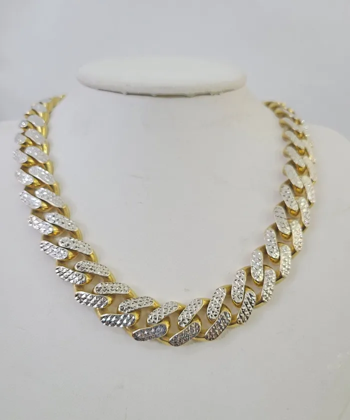 Real 10k Royal Monaco Chain 15mm Diamond Cut 24 inches Yellow Gold Necklace Gold and Diamond Necklaces