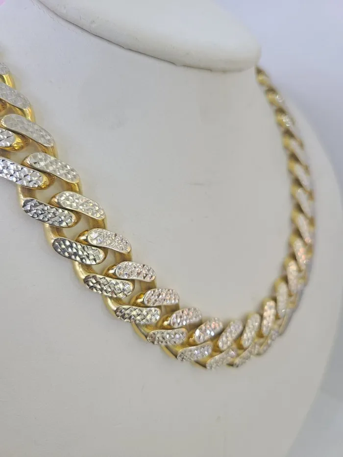 Real 10k Royal Monaco Chain 15mm Diamond Cut 24 inches Yellow Gold Necklace Gold and Diamond Necklaces