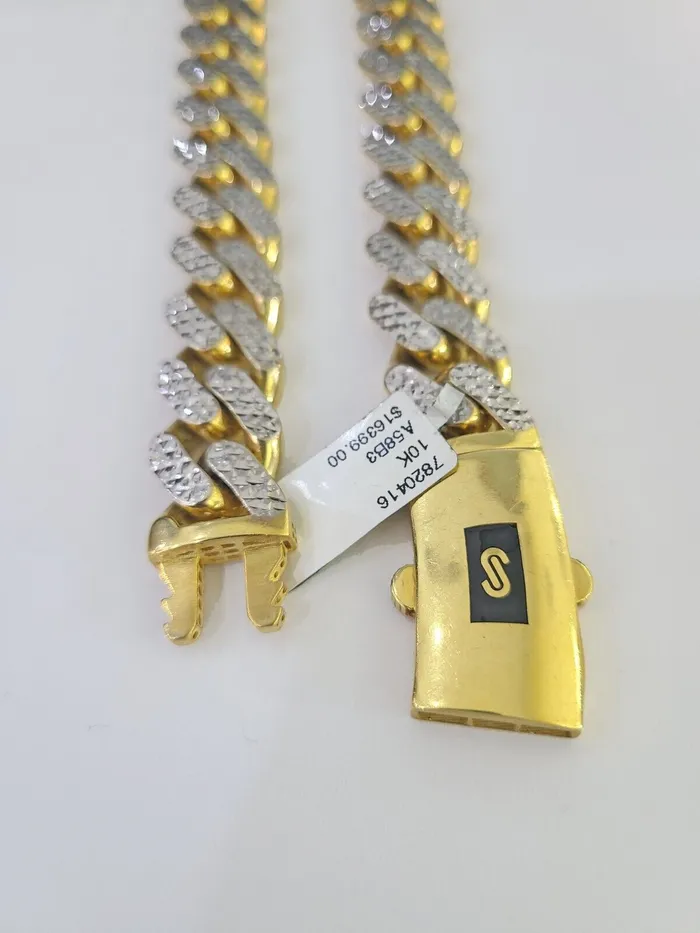 Real 10k Royal Monaco Chain 15mm Diamond Cut 24 inches Yellow Gold Necklace Gold and Diamond Necklaces