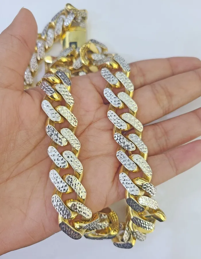 Real 10k Royal Monaco Chain 15mm Diamond Cut 24 inches Yellow Gold Necklace Gold and Diamond Necklaces