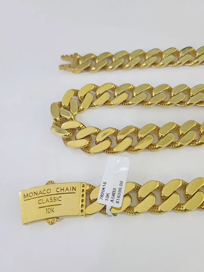 Real 10k Royal Monaco Chain 15mm Diamond Cut 24 inches Yellow Gold Necklace Gold and Diamond Necklaces
