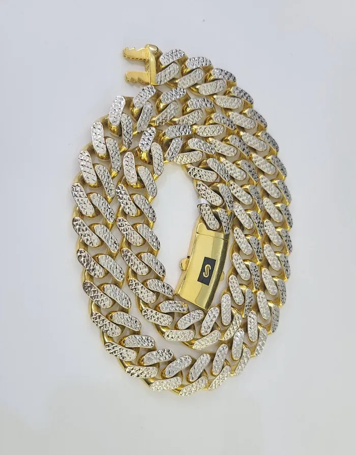 Real 10k Royal Monaco Chain 15mm Diamond Cut 24 inches Yellow Gold Necklace Gold and Diamond Necklaces