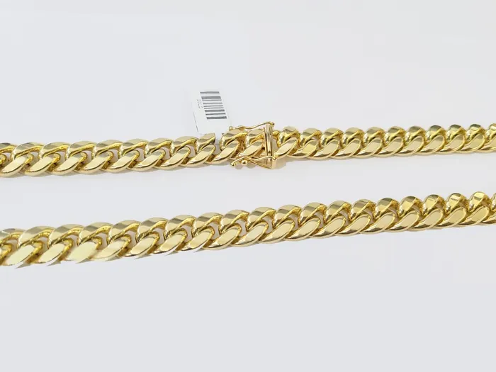 Real 10k Solid Yellow Gold 22 Inch 10mm Miami Cuban chain Necklace Box Lock Gold and Diamond Necklaces