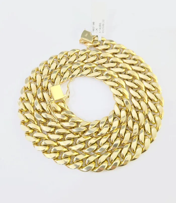 Real 10k Solid Yellow Gold 22 Inch 10mm Miami Cuban chain Necklace Box Lock Gold and Diamond Necklaces
