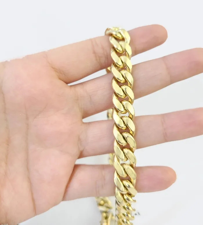 Real 10k Solid Yellow Gold 22 Inch 10mm Miami Cuban chain Necklace Box Lock Gold and Diamond Necklaces