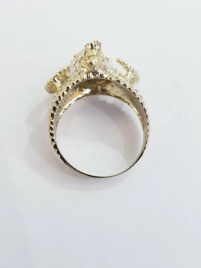 Real 10k Yellow Gold Antler Deer Head Mens Horn Goat Head Ring Diamond Cut Gold and Diamond Rings