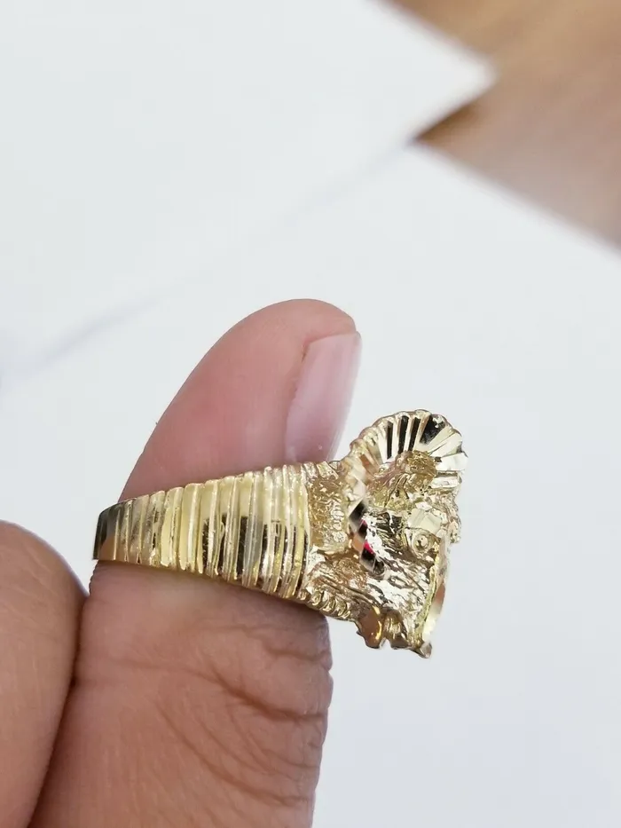 Real 10k Yellow Gold Antler Deer Head Mens Horn Goat Head Ring Diamond Cut Gold and Diamond Rings