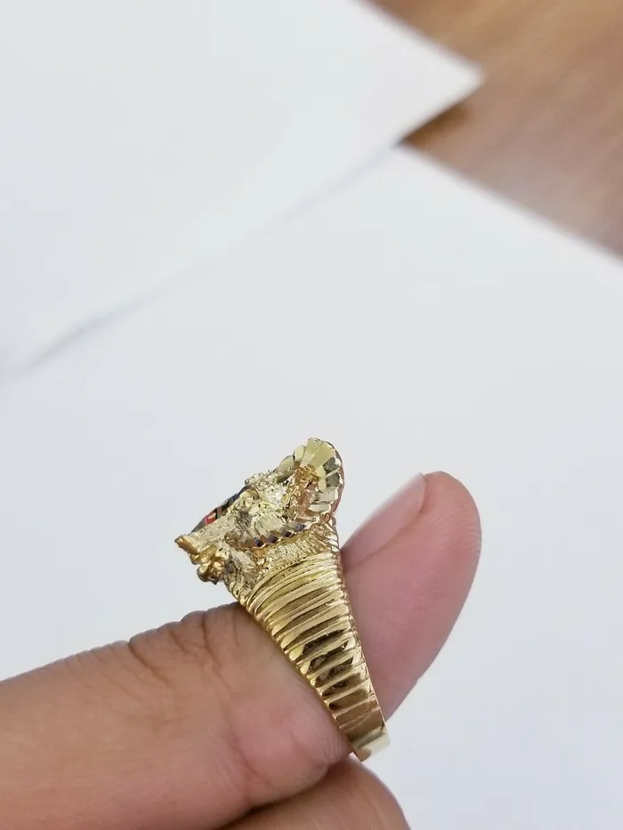Real 10k Yellow Gold Antler Deer Head Mens Horn Goat Head Ring Diamond Cut Gold and Diamond Rings
