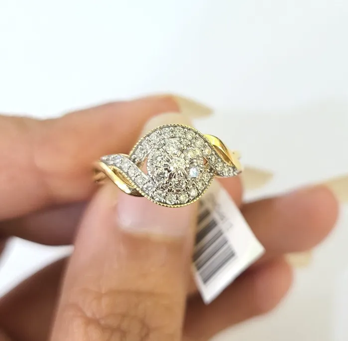 Real 14k Yellow Gold Diamond Ladies Ring Women Engagement Wedding Gold and Diamond Rings