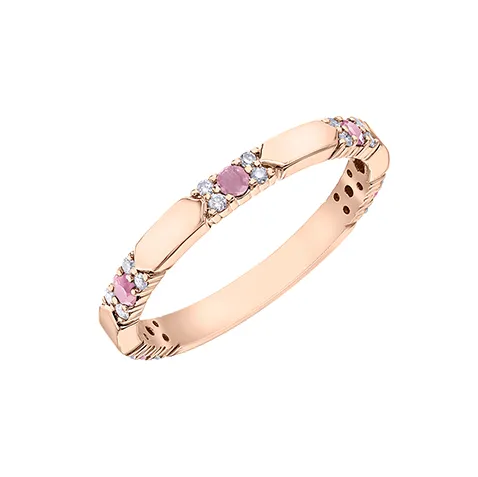 Rings 10kt Rose Gold Pink Sapphire and Diamond Stackable Band Independent Jewellers Rings 10kt Rose Gold Pink Sapphire and Diamond Stackable Band Independent Jewellers