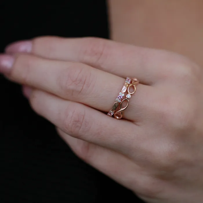 Rings 10kt Rose Gold Pink Sapphire and Diamond Stackable Band Independent Jewellers