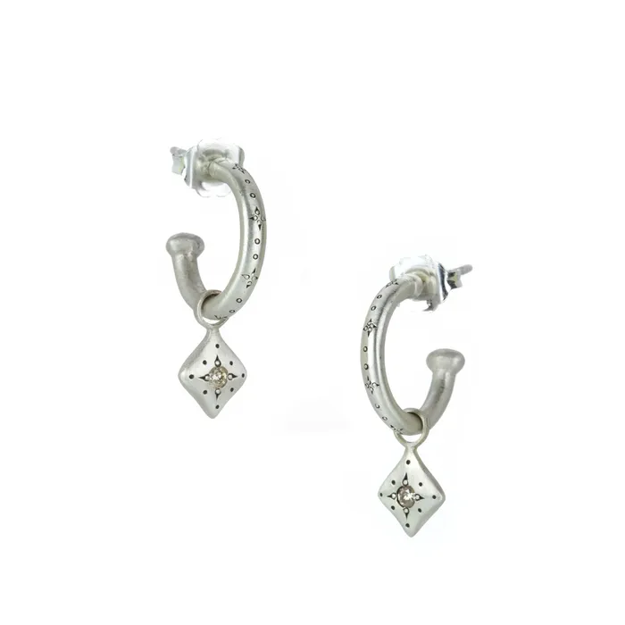 Rings Adel Chefridi Silver Hoops with Silver Night Diamond Drops