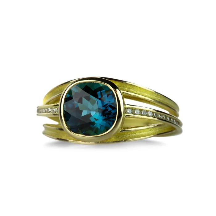 Rings Barbara Heinrich Cushion Cut Blue Green Tourmaline Ring