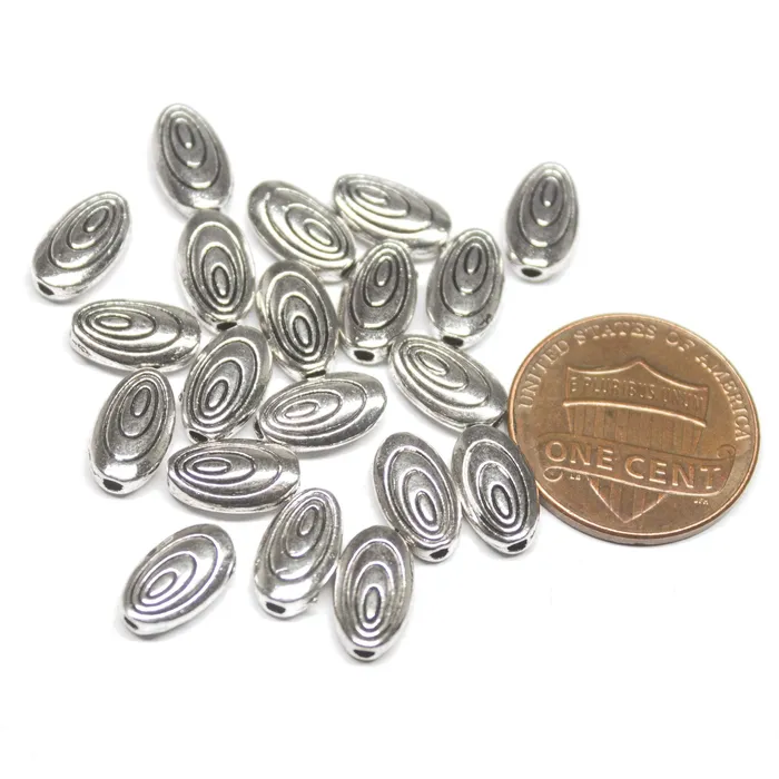 Rings Beads Supplies USA 20 Antique Silver Tone Oval Spacer Tribal Bead SC150