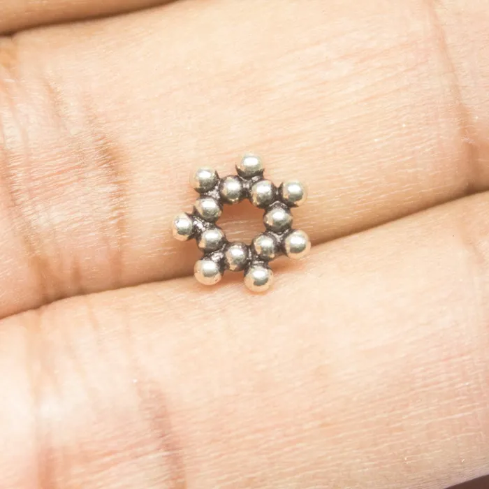 Rings Beads Supplies USA 26 Snowflake Spacer Bead Antique Silver Tone Dot Beads