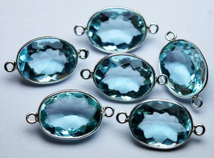 Rings Beads Supplies USA 925 Sterling SilverAquamarine Blue Quartz Faceted Oval Shape Connector 2 Piece Of 23mm Approx
