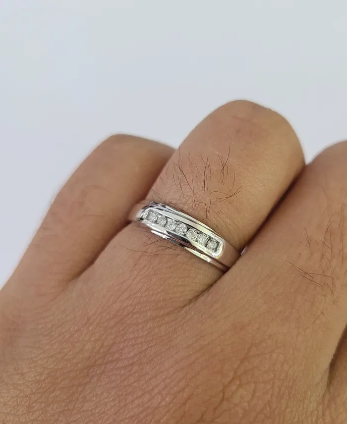Rings Gold and Diamond REAL 10k White Gold Diamond Ring Ladies Men Trio SET Wedding Engagement Genuine