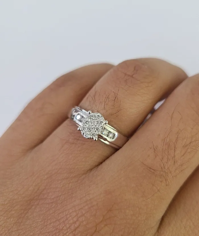 Rings Gold and Diamond REAL 10k White Gold Diamond Ring Ladies Men Trio SET Wedding Engagement Genuine