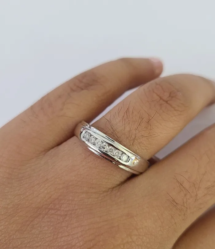 Rings Gold and Diamond REAL 10k White Gold Diamond Ring Ladies Men Trio SET Wedding Engagement Genuine